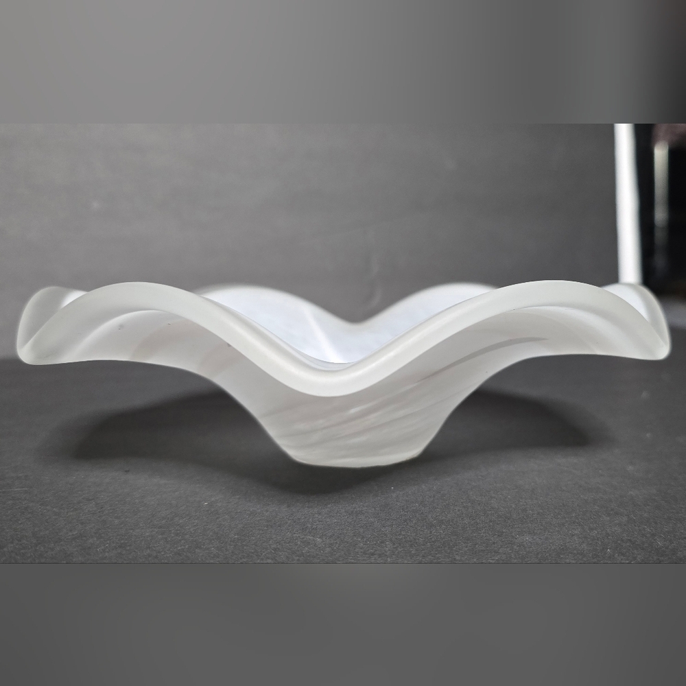 White Frosted Murano Glass Pedestal Bowl